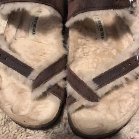 Birkenstock Brown Fuzzy Sandals - Picture 6 of 6